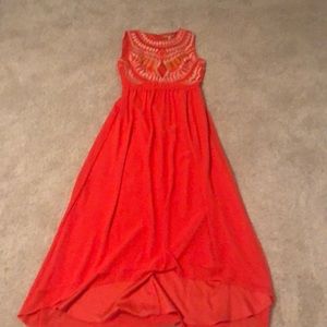 Coral formal dress with embroidered top worn once